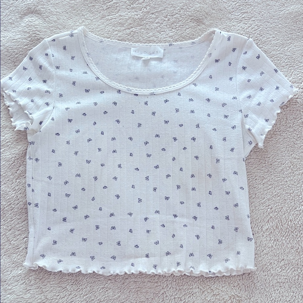 White Patterned Crop Shirt